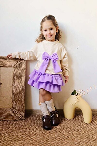 GÖKJOY Kids Wear تفاصيل فيونكة طقم تنورة مكشكشة من الأعلى