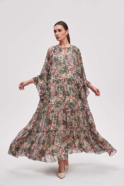 Livia فستان ماكسي منقوش بأكمام ثلاثة أرباع