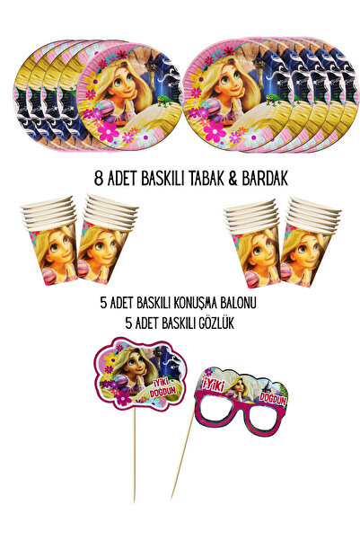 HAPPYLOOPPARTY Tanjir sa printom Rapunzel, čaša i 5 mehurića sa rečima i čaše...