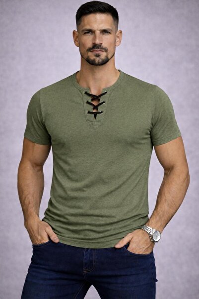 BYBÜLENT Ειδικής παραγωγής Χακί Πράσινο Μπλουζάκι με κοντό μανίκι και λαιμόκο...