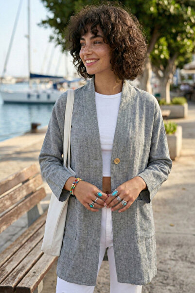 Chiccy Sivi kimono ovratnik, 3/4 rukav, kopčanje, dvostruki Sa džepovima leže...