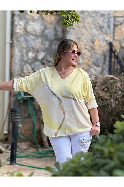 Punta Otantik Nc20665 V-Neck Italian Knitwear Blouse Yellow