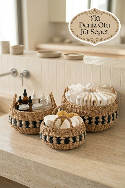 Morlay Terra 3-dijelni set korpi od morske trave i jute crne boje Sa deznom S...