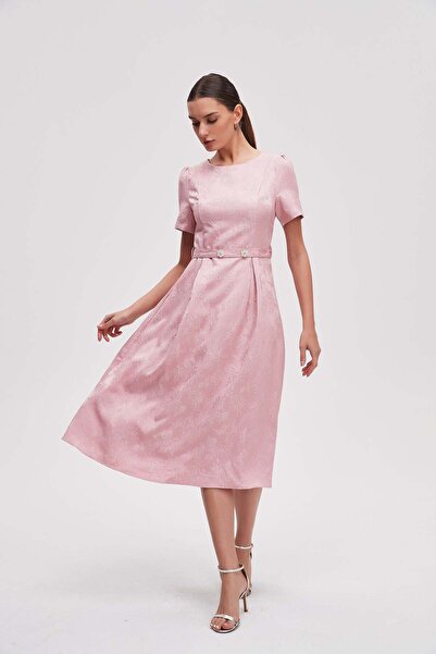 Livia Short-sleeve patterned midi dress with belt