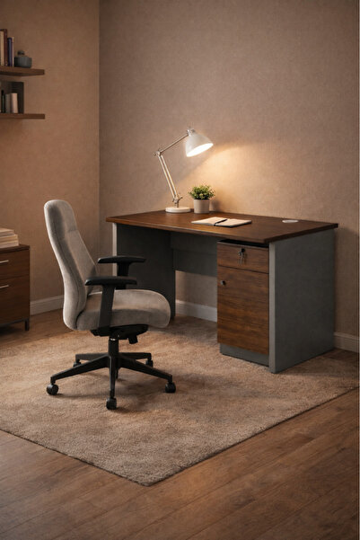 MARIA HOMES مكتب أنيق من الخشب الداكن مع درج تخزين – مكتب تنفيذي مدمج