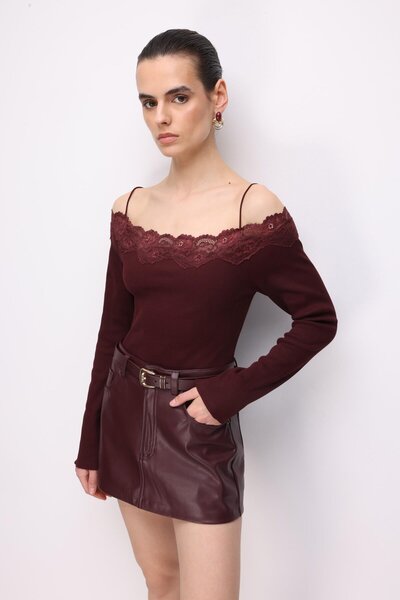 Mixray 2062 Ženska bluza sa Carmen ovratnikom Čipka paket, boja šljiva