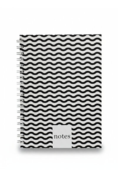 Lizy Black and White Spiral Notebook - Striped 120 Sheets - 17X24Cm