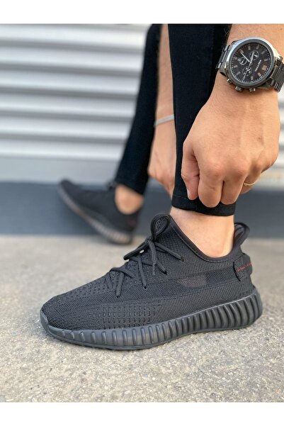 pabucmarketi Black (Black Sole) Lace Detailed Knitwear Men's Sports Shoes