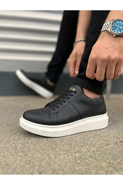 pabucmarketi Black (White Sole) Lace-Up Men's Shoes Sneakers