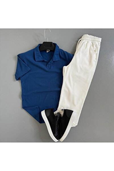 WENMİNG Men's Corded Fabric Ottoman Fabric Polo Collar T-Shirt and Pants Summ...