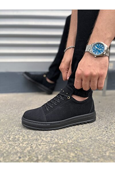 pabucmarketi Black Suede (Black Sole) Lace-Up Men's Casual Shoes