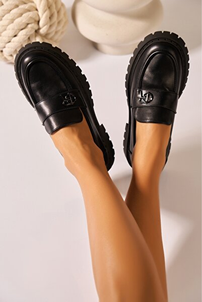 Joana Loafers cu platformă din piele vegană negri pentru femei