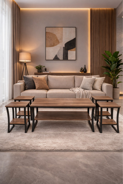 MARIA HOMES Coffee 1+4 Coffee Table Set – Stylish Wood and Metal Design with ...