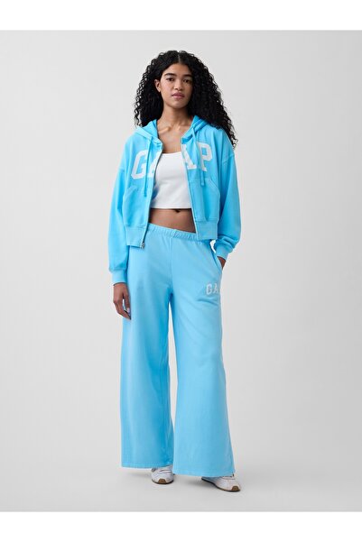 GAP Kadın Açık Mavi Logo Fransız Havlu Kumaş Wide-Leg Jogger Eşofman Altı