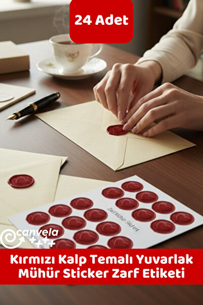 İstisna Kalp Temalı Kırmızı Renk Yuvarlak Mühür Sticker Ürün Ambalaj Paket Dü...