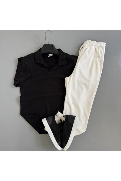 WENMİNG Men's Corded Fabric Ottoman Fabric Polo Collar T-Shirt and Pants Summ...