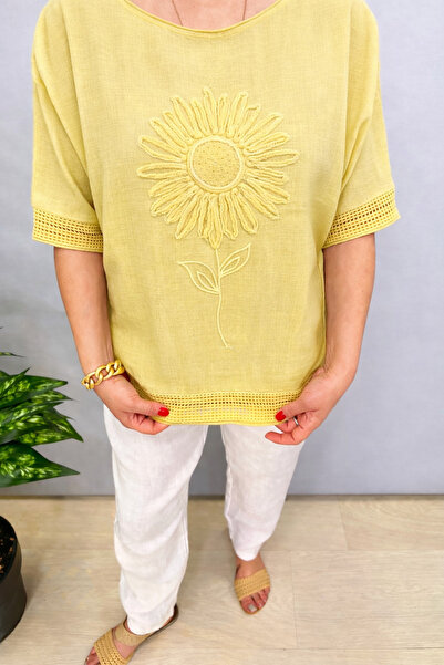 MENSAR OTANTİK Sunflower Motifed Ket Linen Uz