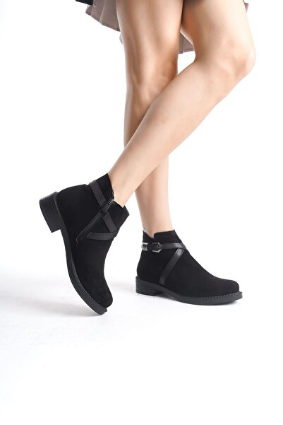 pabucmarketi Black Suede Zippered Women's Heeled Boots