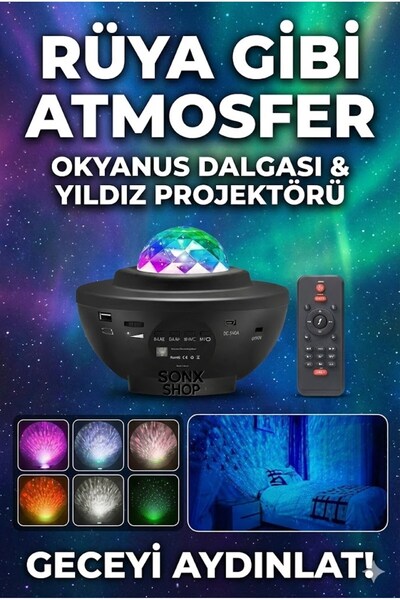 Cetiner Group Galaksi Yıldız Projektörü ve Bluetooth Hoparlör 10 Renk Modlu O...