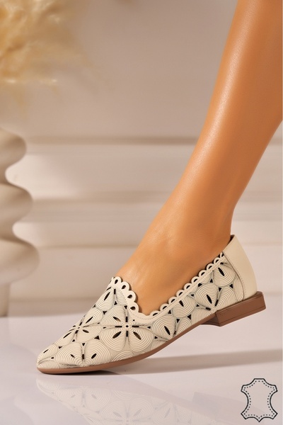 Joana Balerini din piele bej pentru femei - 40