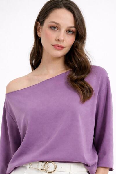 MG GİYİM STORE Kadın Kayık Yaka Basic Salaş Bluz