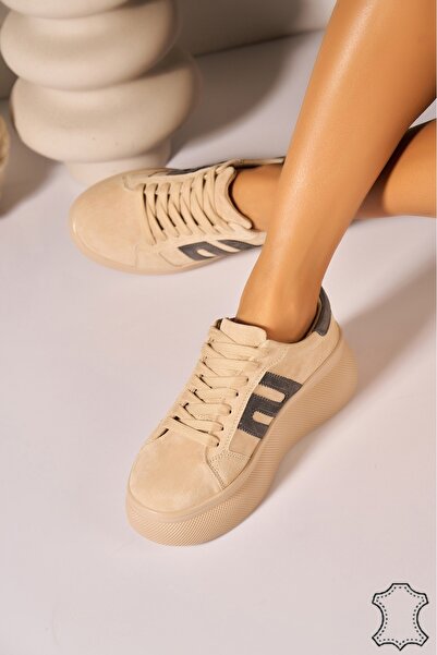 Joana Μπεζ Αθλητικό παπούτσι Laniya από γνήσιο Σουέτ με σόλα 5 εκ.