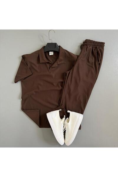 WENMİNG Men's Corded Fabric Ottoman Fabric Polo Collar T-Shirt Pants Bottom T...