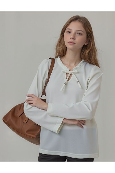 DEVRİMAY TEKSTİL White Ruffled Collar Stretch Fabric Crepe Blouse