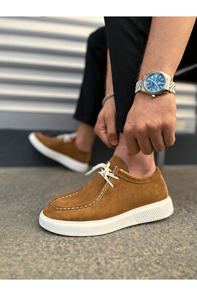 pabucmarketi Taba Suede (White Sole) Lace-Up Men's Casual Shoes