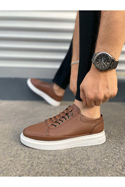 pabucmarketi Tan (White Sole) Men's Casual Shoes with Rubber Laces