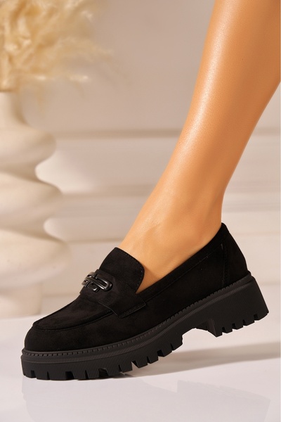 Joana Loafers cu platformă din piele întoarsă vegană negri pentru femei