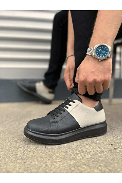 pabucmarketi Black (Black Sole) Gray Suede Detailed Lace-Up Men's Shoes Sneakers