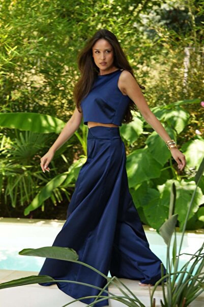 NYMPHA CLOTHING Satin Palazzo Pants, Blue, Lagoon S