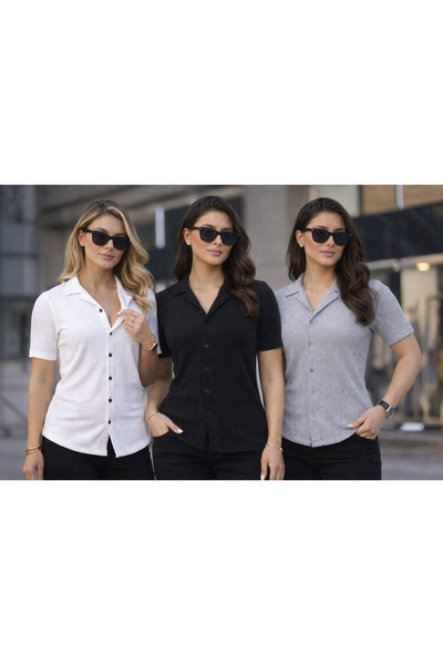 KEALVİ Σετ Με υφή γυναικείων μπλουζών με γιακά απάζι, βαφλέ Με υφή casual, κο...