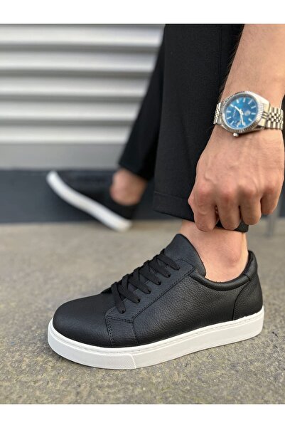 pabucmarketi Black (White Sole) Lace-Up Men's Shoes Sneakers