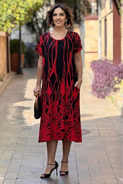 Nevin Kaya Moda Crveni plamen Sa deznom prednja dupla Sa džepovima haljina