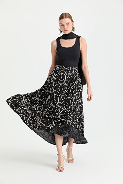 roibyardaözmen Silk Mixed Material, Embroidered Flared Skirt