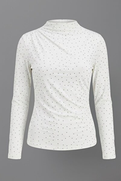 Potenza Women's Blouse Stoned Draped Long Sleeve Sandy Fabric Short Stylish B...