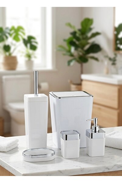 Marla Life Modern Beyaz Krom 5 Parça Banyo Aksesuar Seti