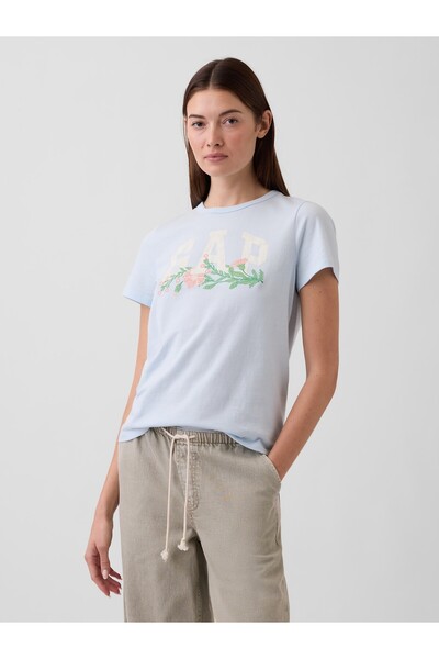 GAP Kadın Açık Mavi Favorite Grafik Baskılı T-Shirt
