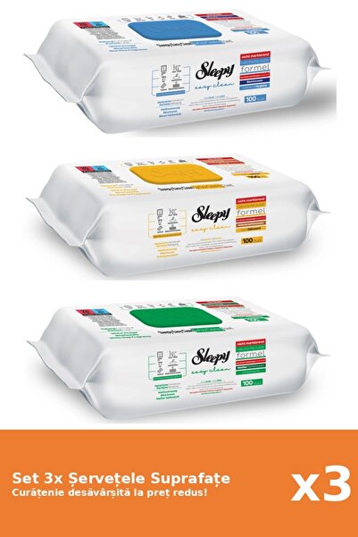 Sleepy Set 3 Șervețele Suprafațe Sleepy: Bleach, Clasic, White Soap