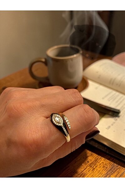 Bo Takı ve Aksesuar Xuping Snake Model Black Enamel Zircon Stone Adjustable Ring