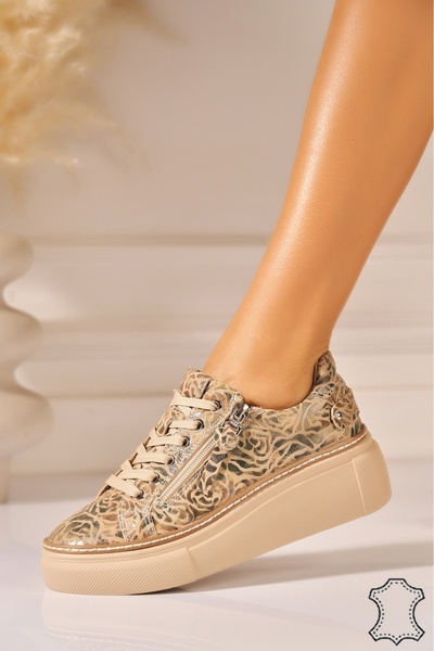 Joana Μπεζ Αθλητικό παπούτσι από Γνήσιο Δέρμα Kiona 36