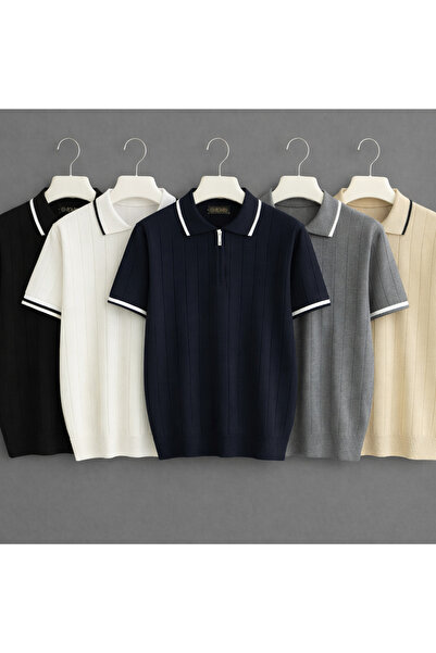 DeFacto 5 Li Avantajlı Set Erkek Kısa Kollu Yazlık Yarım Fermuarlı Triko Tişört