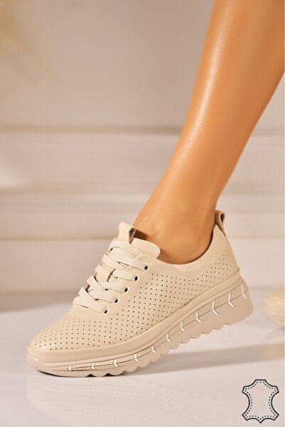 Joana Μπεζ Αθλητικό παπούτσι από Γνήσιο Δέρμα Stacia 39