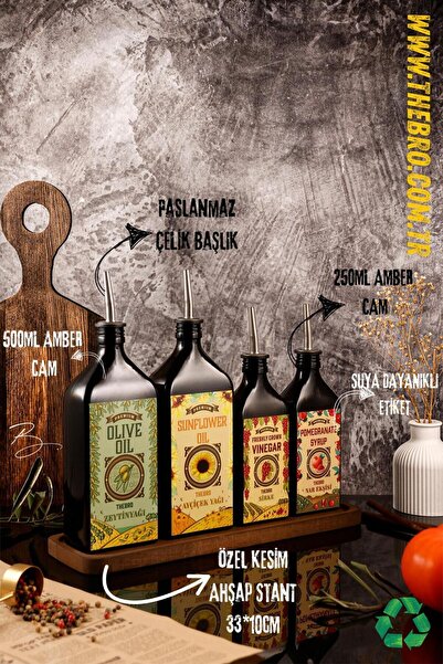 Saule Carmen Serisi Ahşap Stantlı Zeytinyağı,Ayçiçek Yağı, Sirke ,Nar Ekşisi ...