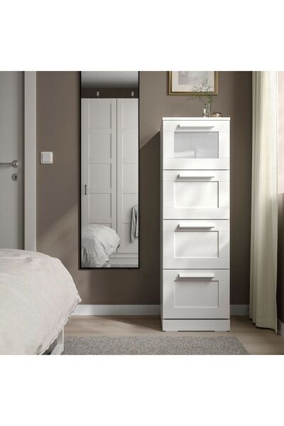 IKEA BRIMNES 4 çekmeceli şifonyer , beyaz-buzlu cam, 39x124 cm