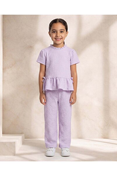 REDTAG طقم بناتي من قطعتين بلون أرجواني مجعد