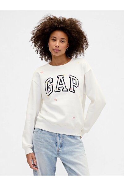 GAP Kadın Beyaz Logo Sweatshirt