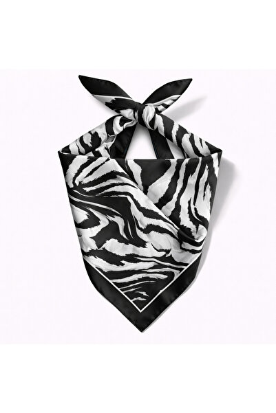 KUMSAL AKSESUAR Zebra Desenli Fular Bandana 55x55cm